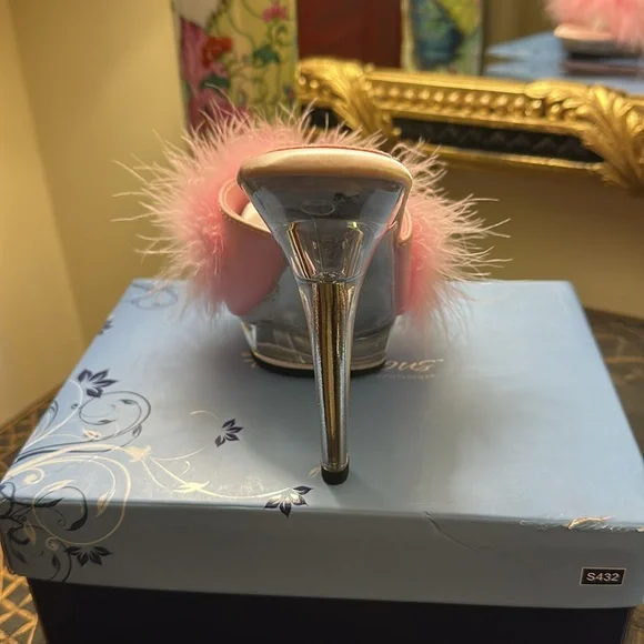 Pleaser Pink Feathered Women's Heels - Picture 6 of 16